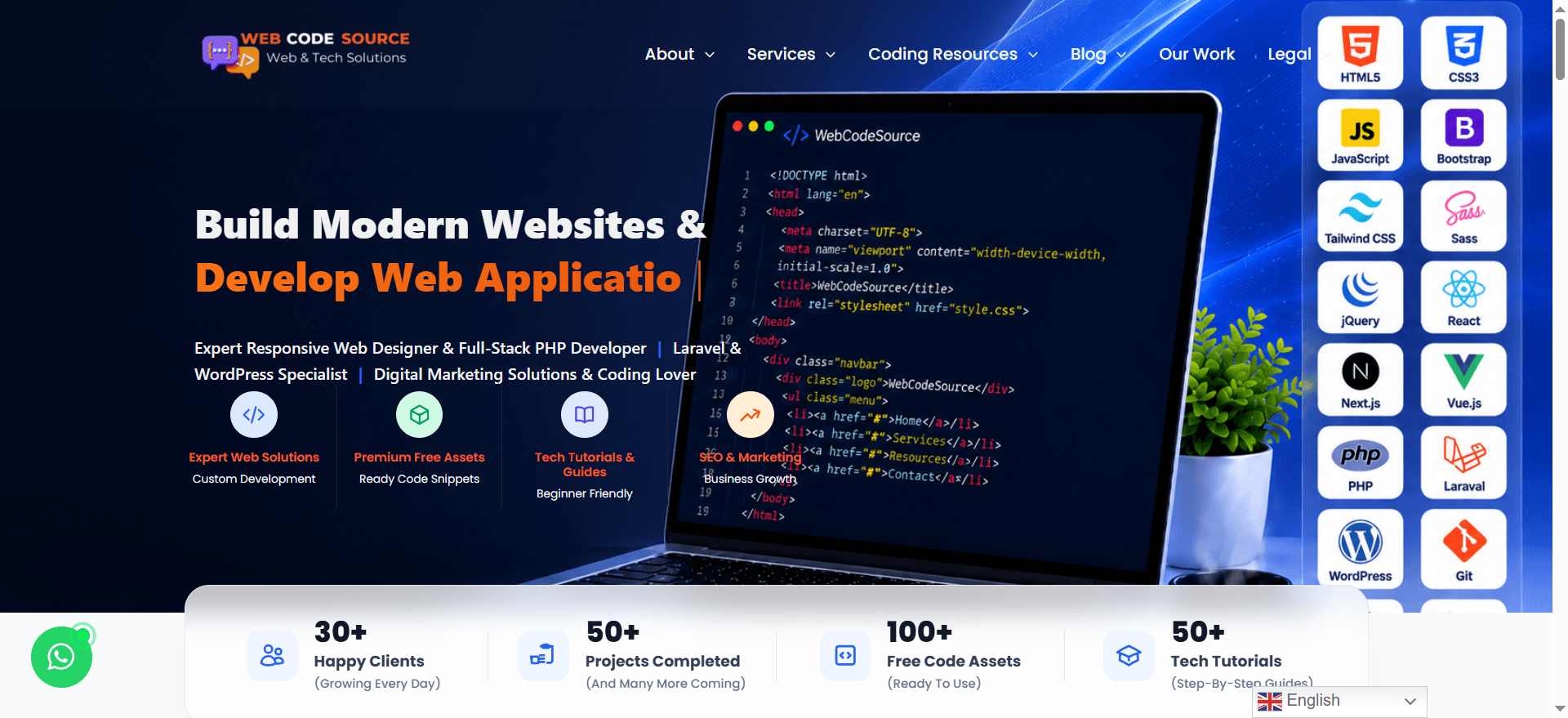 WebCodeSource - Custom WordPress Portfolio Blog and Development Site